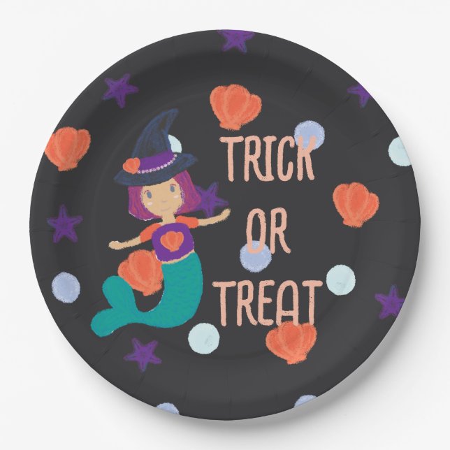 Halloween Pastel Mermaid Witch Trick oder Treat Pappteller (Vorderseite)