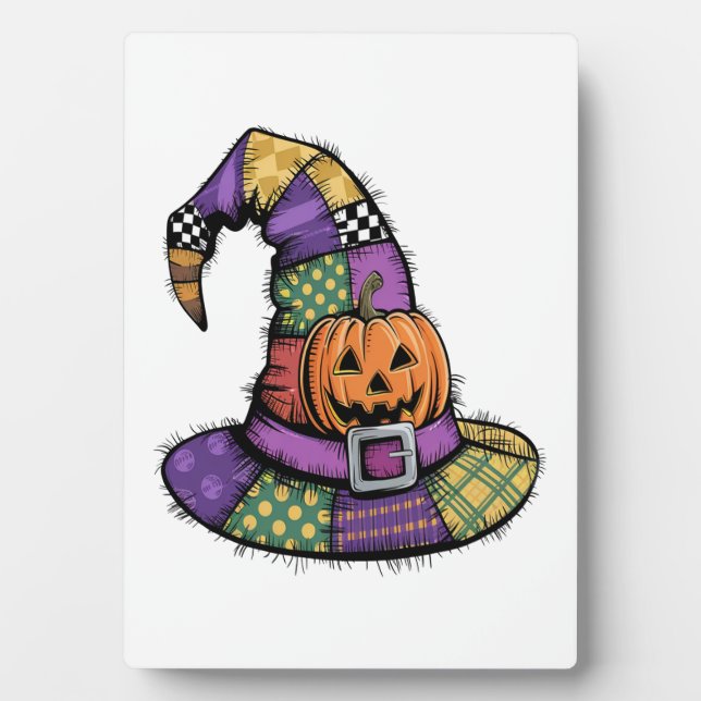 Halloween Patchwork Hexenhut Gruselig Fotoplatte (Vorderseite)