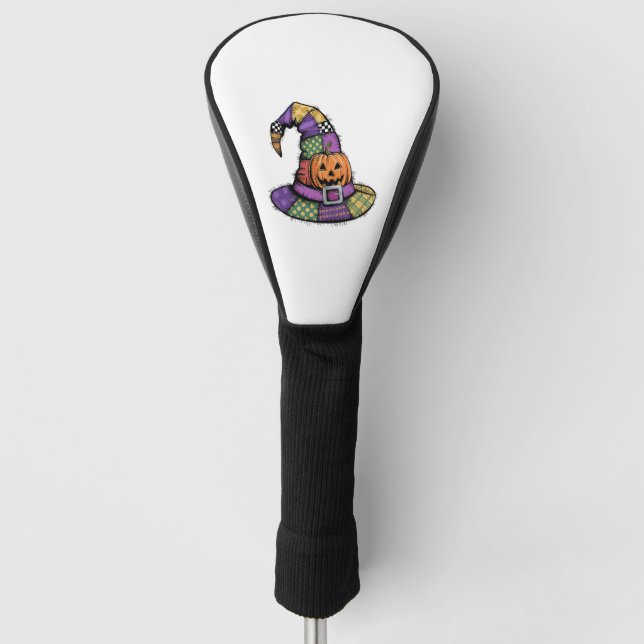 Halloween Patchwork Hexenhut Gruselig Golf Headcover (Vorderseite)