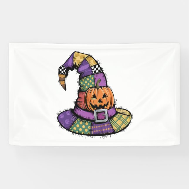 Halloween Patchwork Hexenhut Spooky Banner (Horizontal)