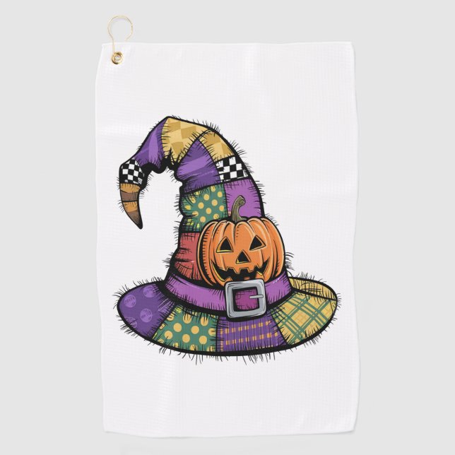 Halloween Patchwork Hexenhut Spooky Golfhandtuch (Vorderseite)