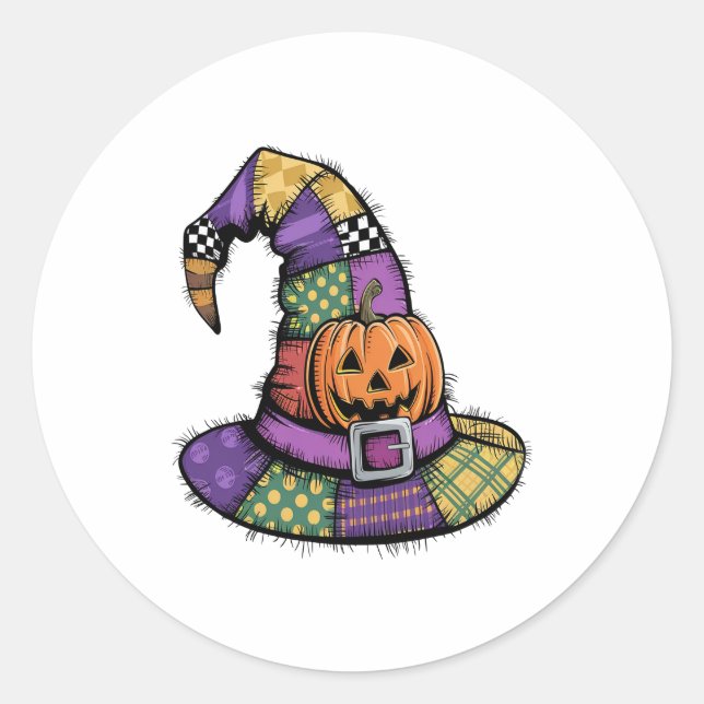 Halloween Patchwork Hexenhut Spooky Runder Aufkleber (Vorderseite)
