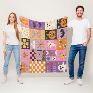 Halloween Patchwork Pattern - Feierliche Plätze Fleecedecke