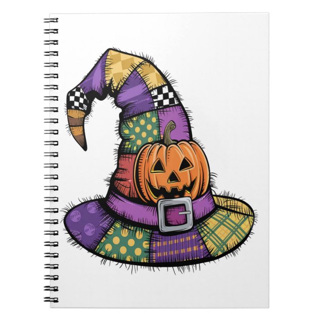 Halloween Patchwork Witch Hat Spooky Notizblock (Vorderseite)