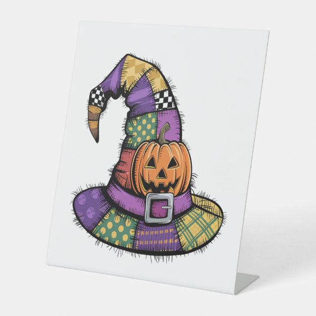 Halloween Patchwork Witch Hat Spooky Sockelschild (Vorderseite)