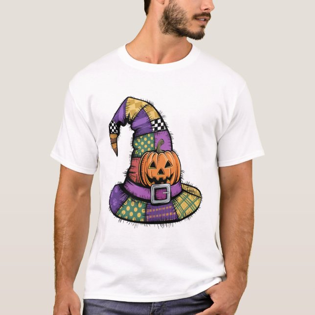 Halloween Patchwork Witch Hat Spooky T-Shirt (Vorderseite)