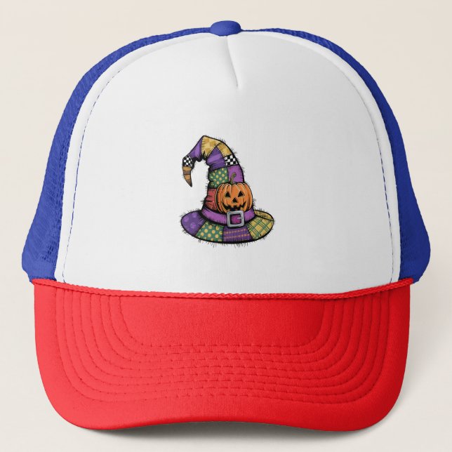 Halloween Patchwork Witch Hat Spooky Truckerkappe (Vorderseite)
