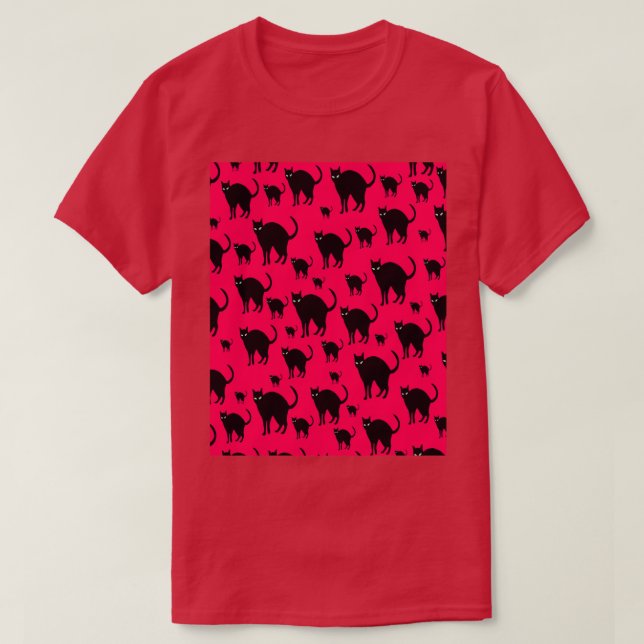 Halloween Pattern Black Cat Black Light Reactive G T-Shirt (Design vorne)