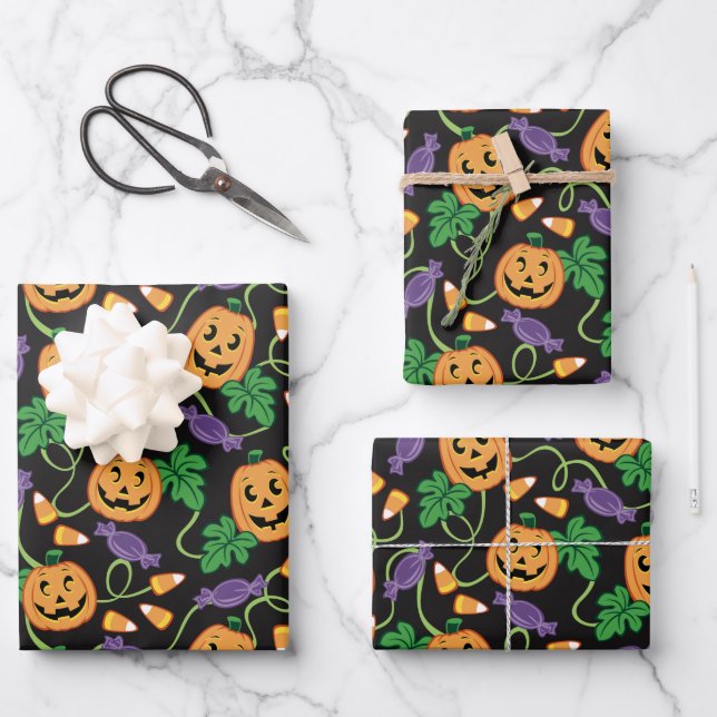HALLOWEEN PATTERN GESCHENKPAPIER SET (Vorderseite)