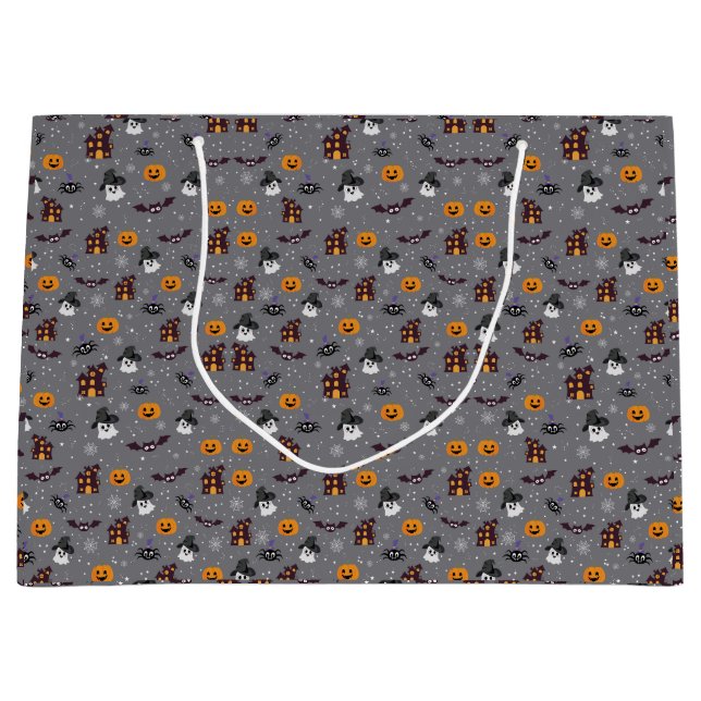 Halloween Pattern Grau Große Geschenktüte (Vorderseite)