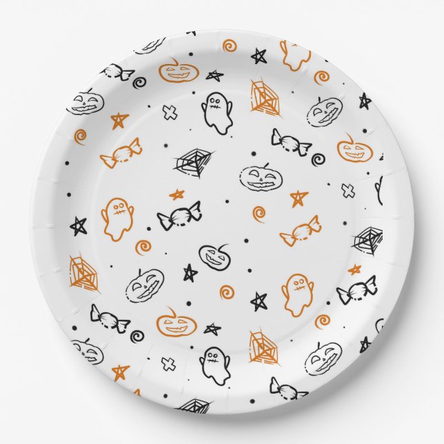Halloween Pattern Hintergrund Pappteller (Vorderseite)