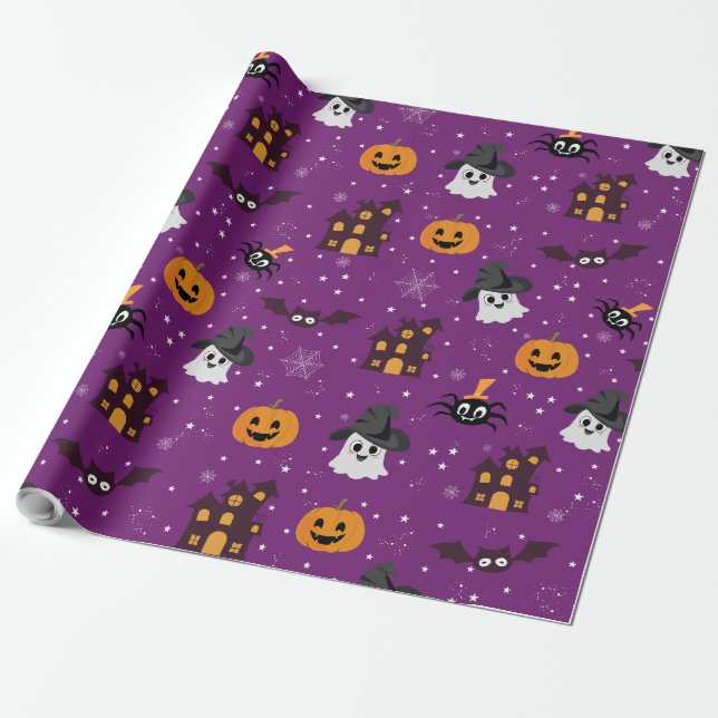 Halloween Pattern Lila Geschenkpapier (Ungerollt)