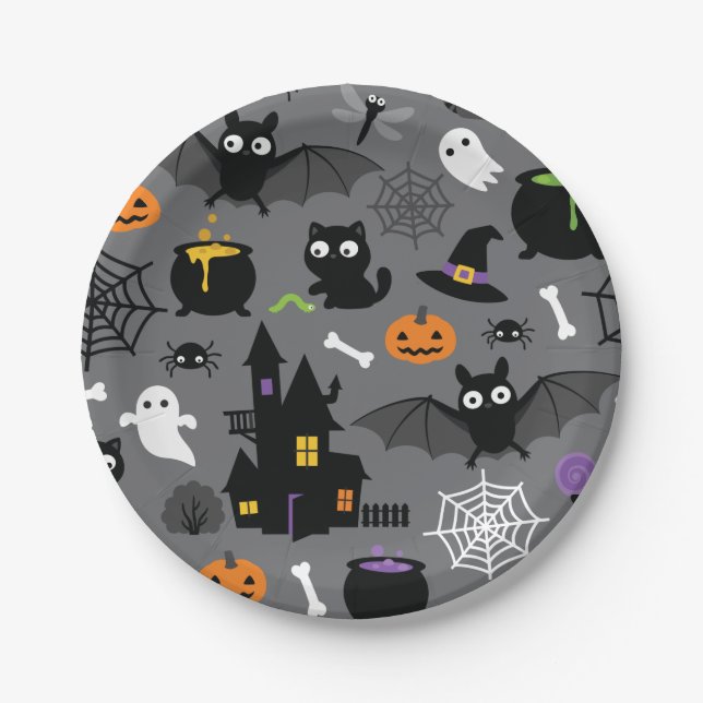 Halloween Pattern Pappteller (Vorderseite)