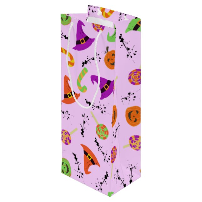 Halloween Pattern Purple Background Wine Gift Bag Geschenktüte Für Weinflaschen (Rückseite Schrägansicht)