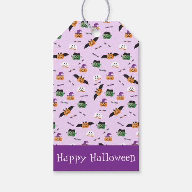Halloween Pattern Vielen Dank Pumpkins Lila Geschenkanhänger (Vorderseite)
