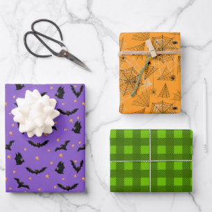 Halloween Patterns Bats Spiders Web Geschenkpapier Set