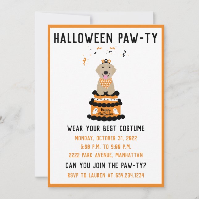 Halloween Pawty Golden Retriever Dog Einladung (Vorderseite)
