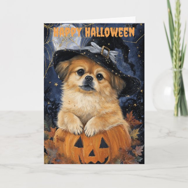 Halloween Pekingese Dog Feiertagskarte (Vorderseite)