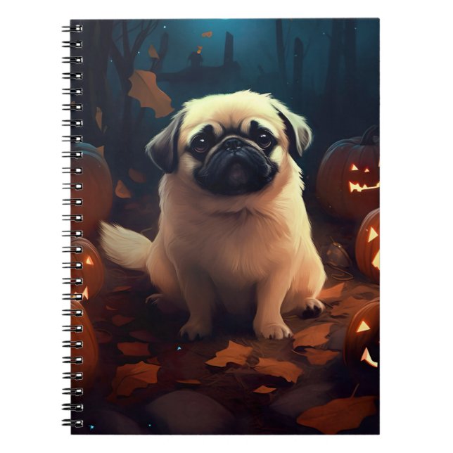 Halloween Pekingese mit Pumpkins Beängstigend Notizblock (Vorderseite)