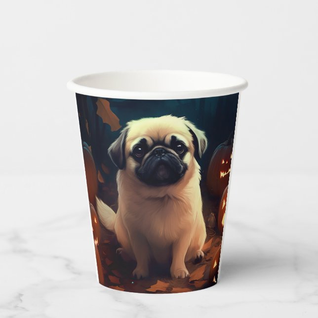 Halloween Pekingese mit Pumpkins Beängstigend Pappbecher (Vorderseite)