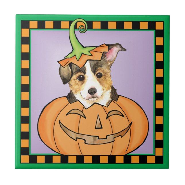 Halloween Pembroke Welsh Corgi Fliese (Vorderseite)
