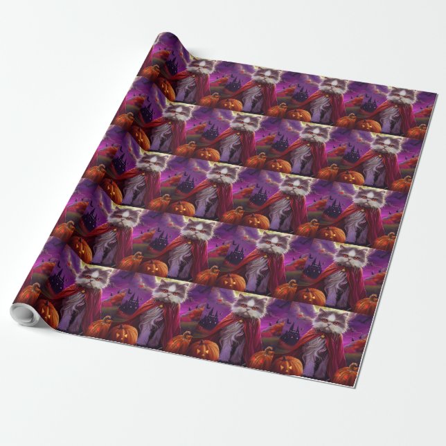 Halloween Persian Cat Vampire Pumpkins Beängstigen Geschenkpapier (Ungerollt)