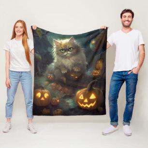 Halloween Persische Katze mit Kürbiskugeln Beängst Fleecedecke