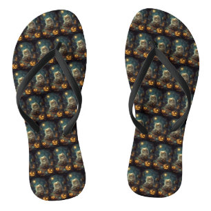 Halloween Persische Katze mit Kürbiskugeln Beängst Flip Flops