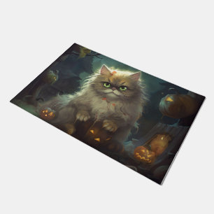 Halloween Persische Katze mit Kürbiskugeln Beängst Fußmatte