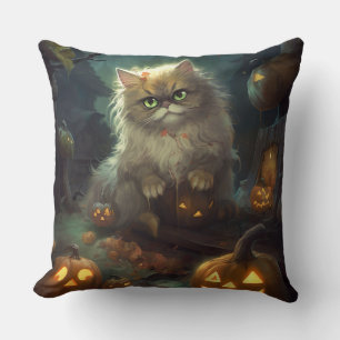 Halloween Persische Katze mit Kürbiskugeln Beängst Kissen