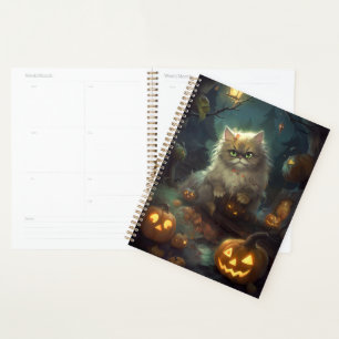 Halloween Persische Katze mit Kürbiskugeln Beängst Planer