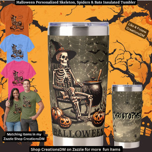 Halloween Personalisiert Skelett, Spinnen & Fleder Thermobecher