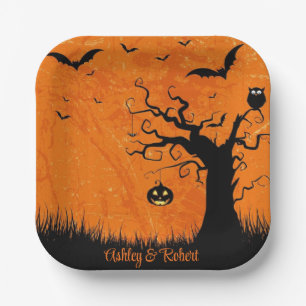 Halloween Personalize Names Spooky Tree Pappteller