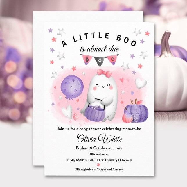 Halloween Petit Boo Baby Girl Douche Invitation (Halloween Little Boo Baby Girl Shower Invitation)