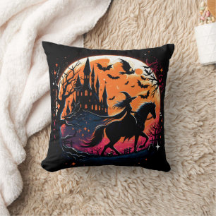 Halloween-Pferdeschlittenfahrt unter einem spöttis Kissen