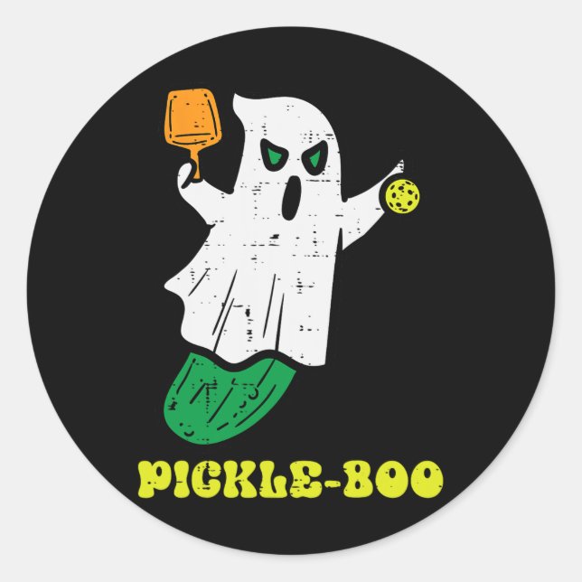 Halloween Pickleball Pickle Boo Ghost Kostüm Männe Runder Aufkleber (Vorderseite)
