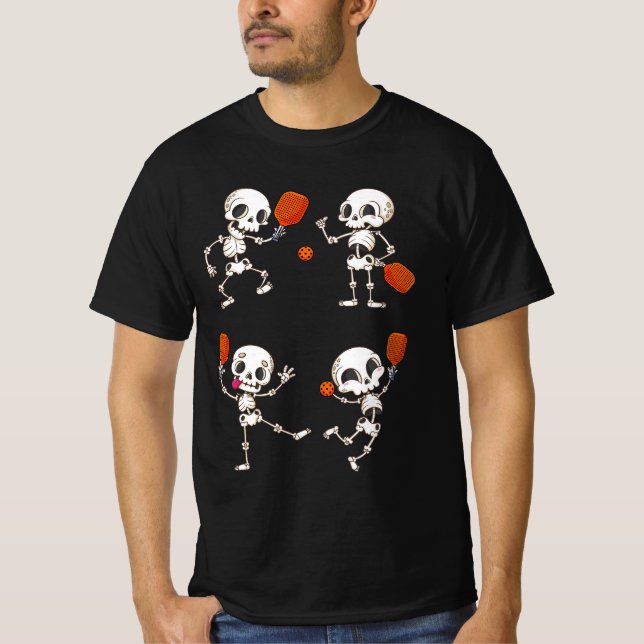 Halloween Pickleball Player Dancing Skeletsport T-Shirt (Vorderseite)