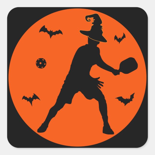Halloween Pickleball Player Quadratischer Aufkleber (Vorderseite)