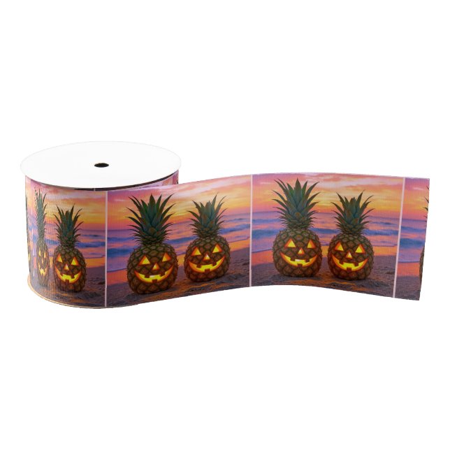Halloween Pineapple Jack-o-lanterns On a Beach Ripsband (Spule)