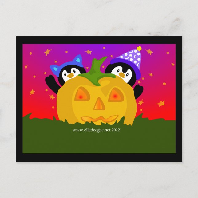 Halloween Pinguine Feiertagspostkarte (Vorderseite)