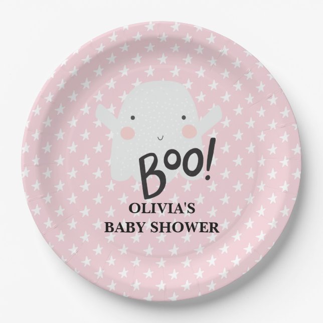 Halloween Pink Baby Dusche Little Boo Ghost Pappteller (Vorderseite)