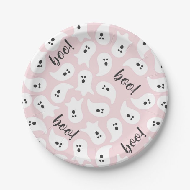 Halloween Pink & Black Ghost Paper-Teller Pappteller (Vorderseite)