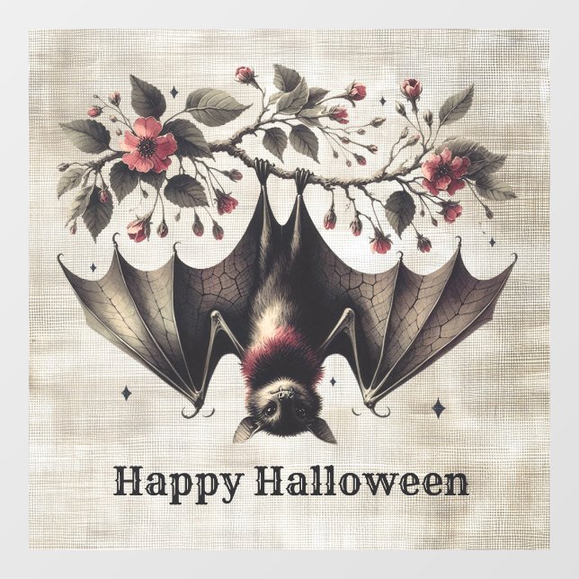 Halloween Pink Blume Evil Bat Green Blätter Fensteraufkleber (Blatt)