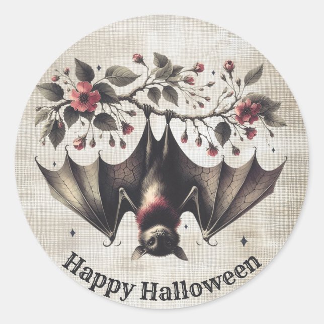 Halloween Pink Blume Evil Bat Green Blätter Runder Aufkleber (Vorderseite)