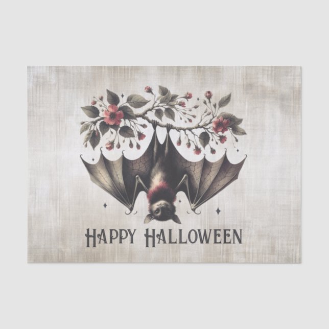 Halloween Pink Blume Evil Bat Green Blätter Seidenpapier (Vorderseite)