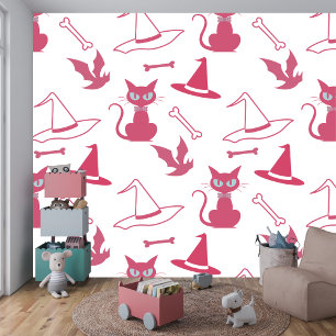 Halloween Pink Cat Spooky Witchy Design Tapete