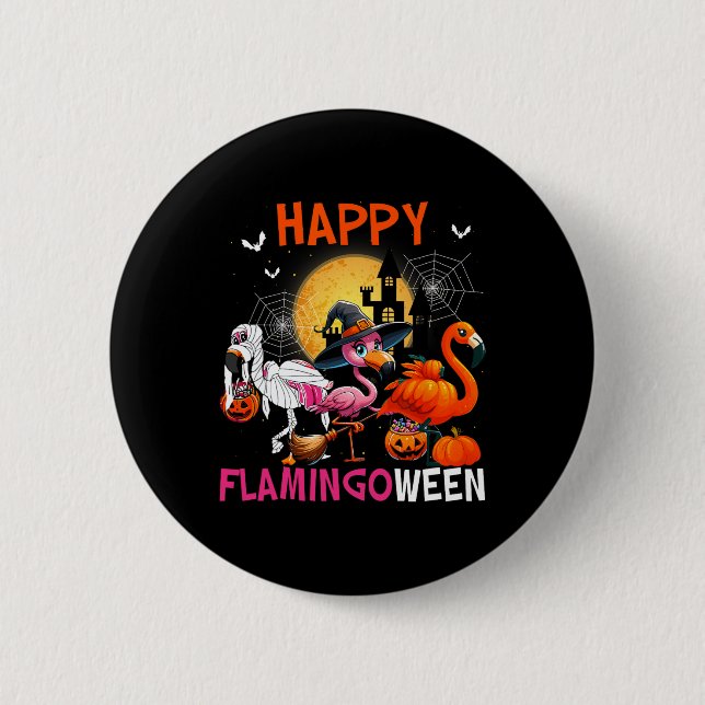 Halloween Pink Flamingo Kostüm Skeleton Hexe Button (Vorderseite)