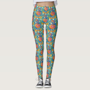 HALLOWEEN PINK FLAMINGO & SCHWARZE KATZE IN PUMPKI LEGGINGS