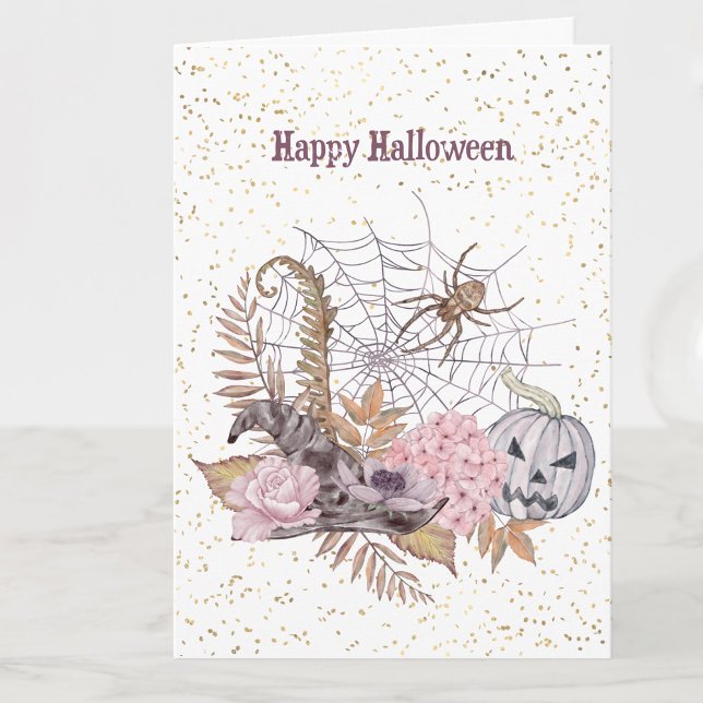 Halloween Pink Floral Pumpkin Spikin Web Karte (Von Creator hochgeladen)