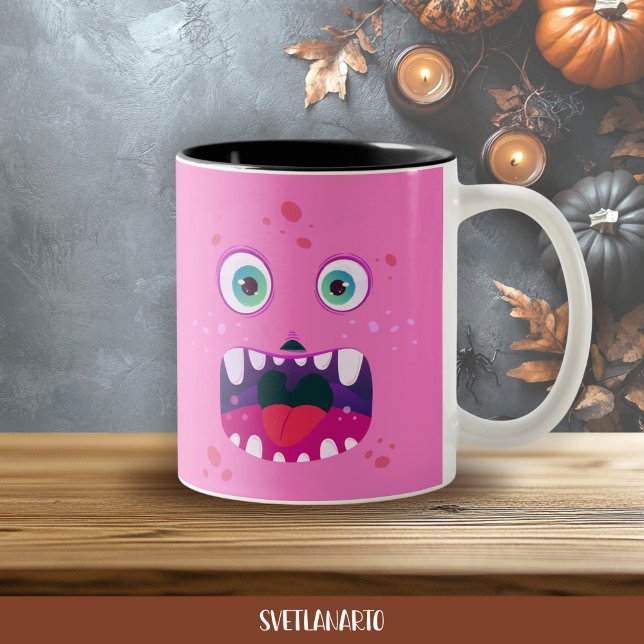 Halloween Pink Happy Monster Coffee Mug (Frontal view)